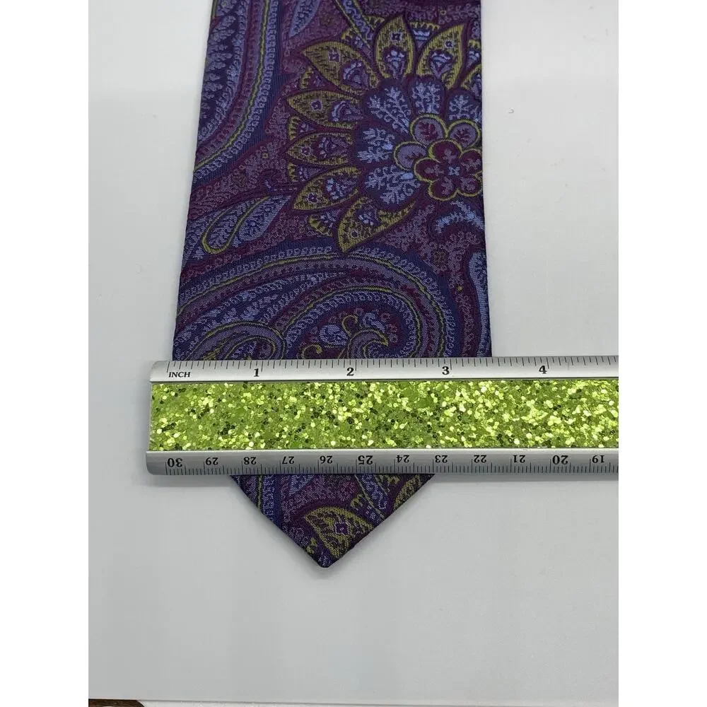 Ventura Tie Blue Purple All Over Paisley Flower Jacquard Silk Handmade in USA